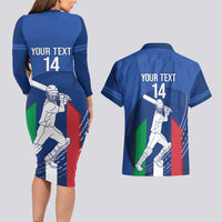 Custom Italy Cricket Couples Matching Long Sleeve Bodycon Dress and Hawaiian Shirt Go Gli Azzurri - Wonder Print Shop