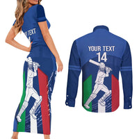 Custom Italy Cricket Couples Matching Short Sleeve Bodycon Dress and Long Sleeve Button Shirt Go Gli Azzurri - Wonder Print Shop
