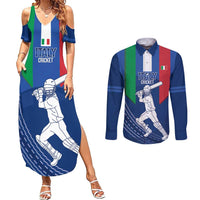 Custom Italy Cricket Couples Matching Summer Maxi Dress and Long Sleeve Button Shirt Go Gli Azzurri - Wonder Print Shop