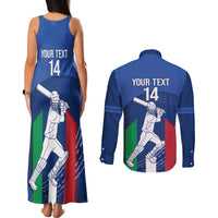 Custom Italy Cricket Couples Matching Tank Maxi Dress and Long Sleeve Button Shirt Go Gli Azzurri - Wonder Print Shop