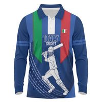 Custom Italy Cricket Long Sleeve Polo Shirt Go Gli Azzurri - Wonder Print Shop