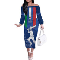 Custom Italy Cricket Off The Shoulder Long Sleeve Dress Go Gli Azzurri - Wonder Print Shop