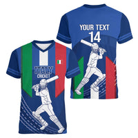 Custom Italy Cricket Women V-Neck T-Shirt Go Gli Azzurri - Wonder Print Shop