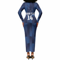 Custom Vozinha Cabo Verde Football Long Sleeve Bodycon Dress Tubaroes Azuis Man Of The Match