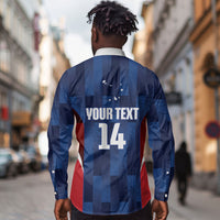 Custom Vozinha Cabo Verde Football Long Sleeve Button Shirt Tubaroes Azuis Man Of The Match