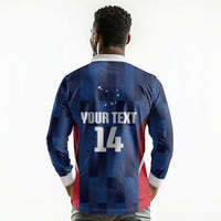 Custom Vozinha Cabo Verde Football Long Sleeve Polo Shirt Tubaroes Azuis Man Of The Match