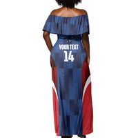 Custom Vozinha Cabo Verde Football Off Shoulder Maxi Dress Tubaroes Azuis Man Of The Match