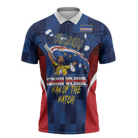 Custom Vozinha Cabo Verde Football Zipper Polo Shirt Tubaroes Azuis Man Of The Match