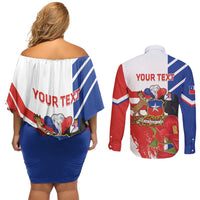 Personalized Chile Independence Day Couples Matching Off Shoulder Short Dress and Long Sleeve Button Shirt Chilean Coat Of Arms Copihue Flag Style - Wonder Print Shop