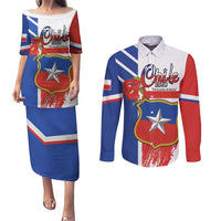 Personalized Chile Independence Day Couples Matching Puletasi and Long Sleeve Button Shirt Chilean Coat Of Arms Copihue Flag Style - Wonder Print Shop