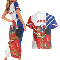 Personalized Chile Independence Day Couples Matching Short Sleeve Bodycon Dress and Hawaiian Shirt Chilean Coat Of Arms Copihue Flag Style - Wonder Print Shop
