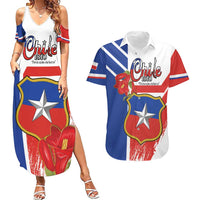 Personalized Chile Independence Day Couples Matching Summer Maxi Dress and Hawaiian Shirt Chilean Coat Of Arms Copihue Flag Style - Wonder Print Shop