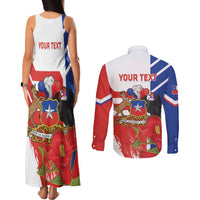Personalized Chile Independence Day Couples Matching Tank Maxi Dress and Long Sleeve Button Shirt Chilean Coat Of Arms Copihue Flag Style - Wonder Print Shop