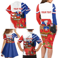 Personalized Chile Independence Day Family Matching Long Sleeve Bodycon Dress and Hawaiian Shirt Chilean Coat Of Arms Copihue Flag Style - Wonder Print Shop