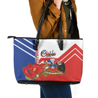 Personalized Chile Independence Day Leather Tote Bag Chilean Coat Of Arms Copihue Flag Style - Wonder Print Shop