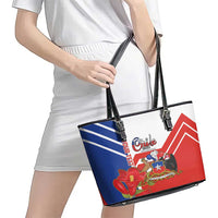 Personalized Chile Independence Day Leather Tote Bag Chilean Coat Of Arms Copihue Flag Style - Wonder Print Shop