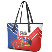 Personalized Chile Independence Day Leather Tote Bag Chilean Coat Of Arms Copihue Flag Style - Wonder Print Shop