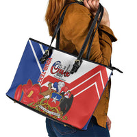 Personalized Chile Independence Day Leather Tote Bag Chilean Coat Of Arms Copihue Flag Style - Wonder Print Shop