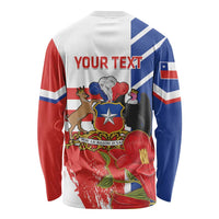 Personalized Chile Independence Day Long Sleeve Shirt Chilean Coat Of Arms Copihue Flag Style - Wonder Print Shop
