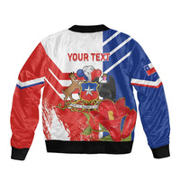 Personalized Chile Independence Day Sleeve Zip Bomber Jacket Chilean Coat Of Arms Copihue Flag Style - Wonder Print Shop