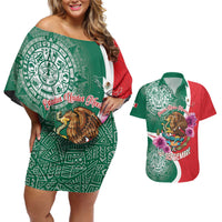 Personalized Mexico Independence Day Couples Matching Off Shoulder Short Dress and Hawaiian Shirt 16 De Septiembre Mexican Aztec - Wonder Print Shop