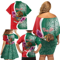 Personalized Mexico Independence Day Family Matching Off Shoulder Short Dress and Hawaiian Shirt 16 De Septiembre Mexican Aztec - Wonder Print Shop