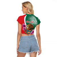 Personalized Mexico Independence Day Raglan Cropped T Shirt 16 De Septiembre Mexican Aztec - Wonder Print Shop