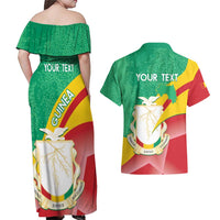 Personalised Guinea Independence Day Couples Matching Off Shoulder Maxi Dress and Hawaiian Shirt Happy 2 October Guinee Coat Of Arms - Wonder Print Shop