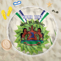 Personalised Lesotho Independence Day Beach Blanket Aloe Polyphylla Mix Coat Of Arms - Wonder Print Shop
