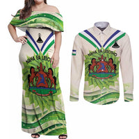 Personalised Lesotho Independence Day Couples Matching Off Shoulder Maxi Dress and Long Sleeve Button Shirt Aloe Polyphylla Mix Coat Of Arms - Wonder Print Shop