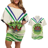 Personalised Lesotho Independence Day Couples Matching Off Shoulder Short Dress and Hawaiian Shirt Aloe Polyphylla Mix Coat Of Arms - Wonder Print Shop