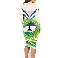 Personalised Lesotho Independence Day Family Matching Long Sleeve Bodycon Dress and Hawaiian Shirt Aloe Polyphylla Mix Coat Of Arms - Wonder Print Shop