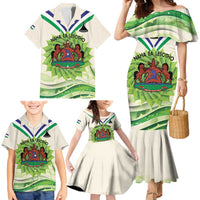 Personalised Lesotho Independence Day Family Matching Mermaid Dress and Hawaiian Shirt Aloe Polyphylla Mix Coat Of Arms - Wonder Print Shop