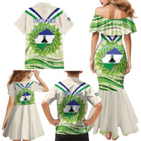 Personalised Lesotho Independence Day Family Matching Mermaid Dress and Hawaiian Shirt Aloe Polyphylla Mix Coat Of Arms - Wonder Print Shop