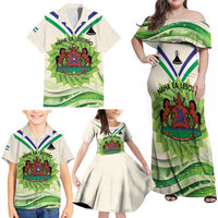 Personalised Lesotho Independence Day Family Matching Off Shoulder Maxi Dress and Hawaiian Shirt Aloe Polyphylla Mix Coat Of Arms - Wonder Print Shop