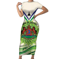 Personalised Lesotho Independence Day Family Matching Short Sleeve Bodycon Dress and Hawaiian Shirt Aloe Polyphylla Mix Coat Of Arms - Wonder Print Shop