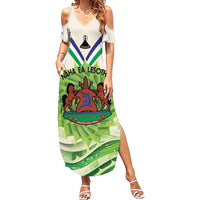 Personalised Lesotho Independence Day Family Matching Summer Maxi Dress and Hawaiian Shirt Aloe Polyphylla Mix Coat Of Arms - Wonder Print Shop