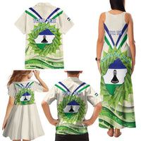 Personalised Lesotho Independence Day Family Matching Tank Maxi Dress and Hawaiian Shirt Aloe Polyphylla Mix Coat Of Arms - Wonder Print Shop