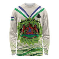 Personalised Lesotho Independence Day Long Sleeve Shirt Aloe Polyphylla Mix Coat Of Arms - Wonder Print Shop