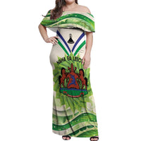 Personalised Lesotho Independence Day Off Shoulder Maxi Dress Aloe Polyphylla Mix Coat Of Arms - Wonder Print Shop