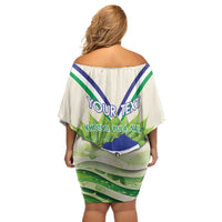 Personalised Lesotho Independence Day Off Shoulder Short Dress Aloe Polyphylla Mix Coat Of Arms - Wonder Print Shop