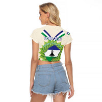 Personalised Lesotho Independence Day Raglan Cropped T Shirt Aloe Polyphylla Mix Coat Of Arms - Wonder Print Shop