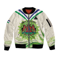 Personalised Lesotho Independence Day Sleeve Zip Bomber Jacket Aloe Polyphylla Mix Coat Of Arms - Wonder Print Shop