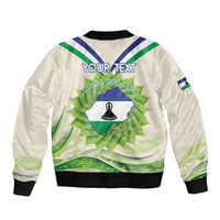 Personalised Lesotho Independence Day Sleeve Zip Bomber Jacket Aloe Polyphylla Mix Coat Of Arms - Wonder Print Shop