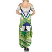 Personalised Lesotho Independence Day Summer Maxi Dress Aloe Polyphylla Mix Coat Of Arms - Wonder Print Shop