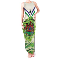 Personalised Lesotho Independence Day Tank Maxi Dress Aloe Polyphylla Mix Coat Of Arms - Wonder Print Shop