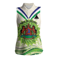 Personalised Lesotho Independence Day Women Sleeveless Polo Shirt Aloe Polyphylla Mix Coat Of Arms - Wonder Print Shop