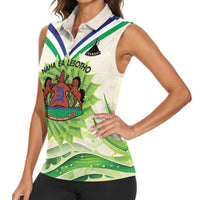 Personalised Lesotho Independence Day Women Sleeveless Polo Shirt Aloe Polyphylla Mix Coat Of Arms - Wonder Print Shop