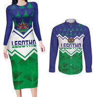 Personalised Lesotho Independence Day Couples Matching Long Sleeve Bodycon Dress and Long Sleeve Button Shirt Naha ea Lesotho Proud - Wonder Print Shop