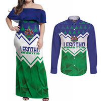 Personalised Lesotho Independence Day Couples Matching Off Shoulder Maxi Dress and Long Sleeve Button Shirt Naha ea Lesotho Proud - Wonder Print Shop